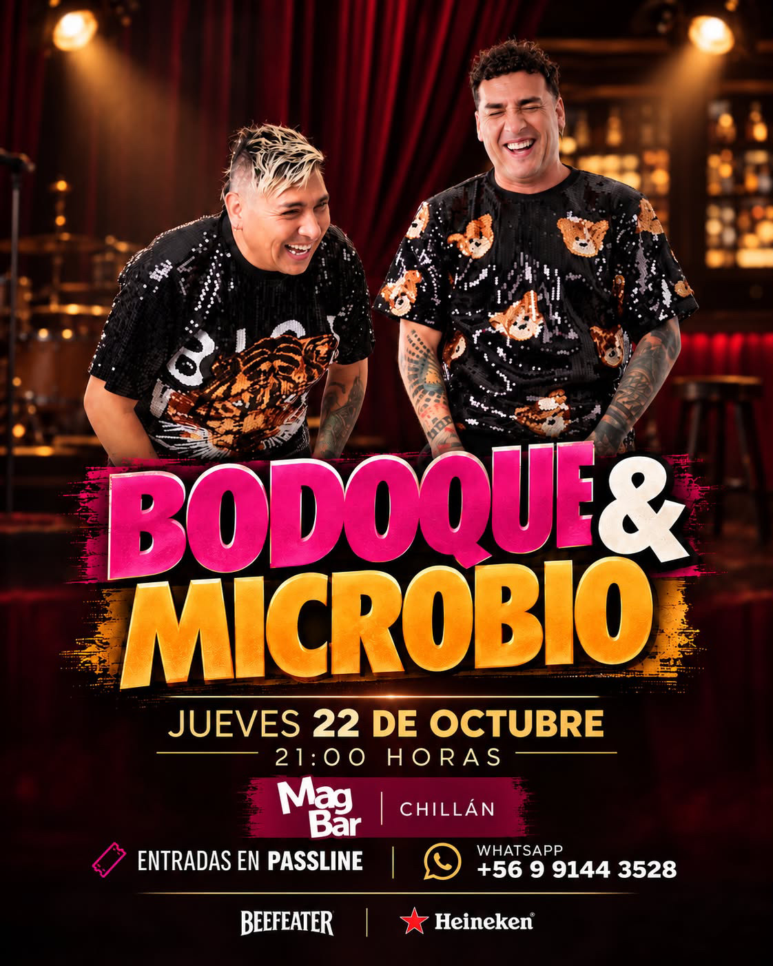 Afiche de Bodoque y Microbio en MagBar, jueves 22 de octubre a las 21:00